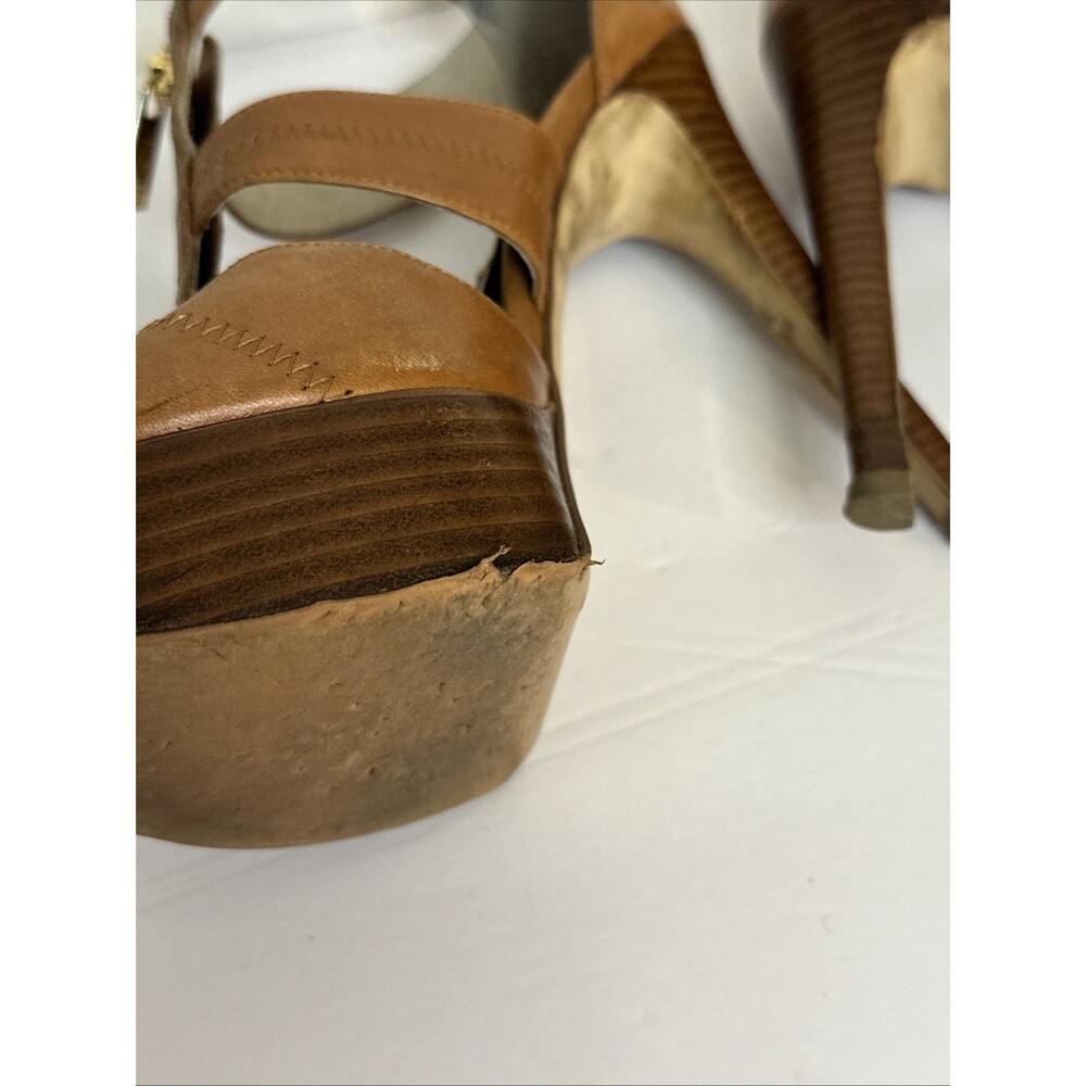 Michael Kors Women Tan Leather Zipper Heels Sandals Size 8M AS IS - Picture 4 of 10